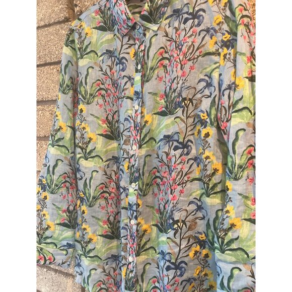 J. McLaughlin XS Floral Button-Up Shirt In Lightweight Linen - Picture 3 of 9